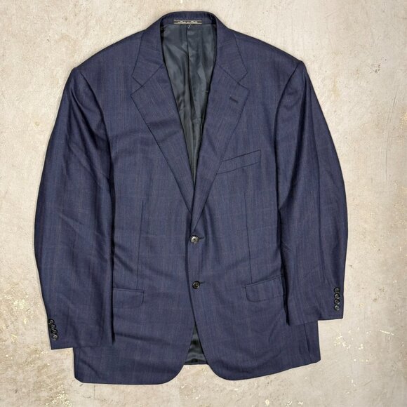 Corneliani Blazer Made in Italy 100s Wool Sport Coat Windowpane Blue 46 L - Picture 2 of 11